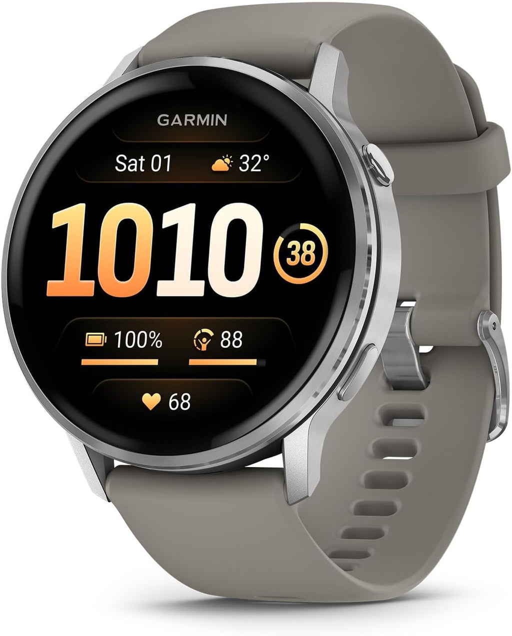 Garmin Venu 4 (45mm) Smartwatch GPS, AMOLED, Sleep Coach, Body Battery - Silver with Silver Gray Band Bundle with Deco Essentials Charging Dock, 3-Pack Dust Covers & 1.4' Screen Protector