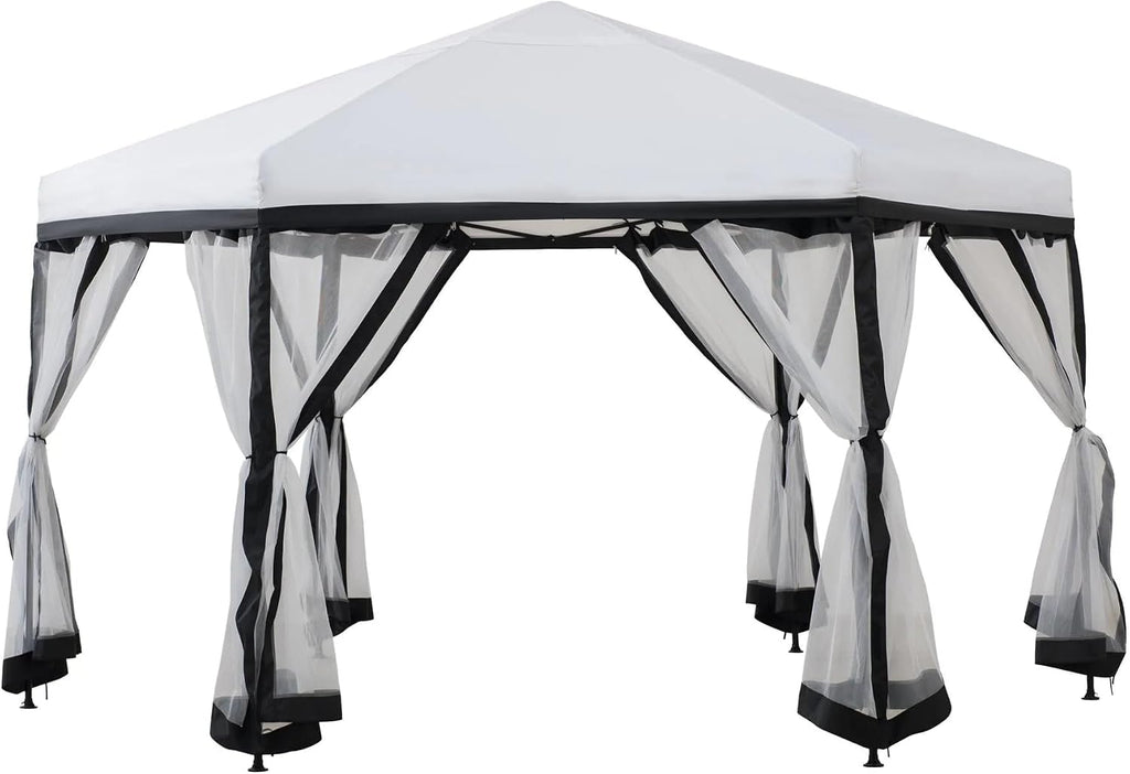 SUNJOY 11x11 ft. Pop Up Gazebo, 2-Tone Portable Canopy/Tent, Outdoor Hexagon Steel Frame Soft Top Gazebo with Mesh Sidewalls and Carry Bag, White & Black