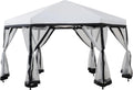SUNJOY 11x11 ft. Pop Up Gazebo, 2-Tone Portable Canopy/Tent, Outdoor Hexagon Steel Frame Soft Top Gazebo with Mesh Sidewalls and Carry Bag, White & Black