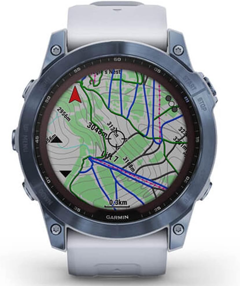Garmin 010-02541-14 Fenix 7X Sapphire Solar Smartwatch Mineral Blue Titanium with Whitestone Band Bundle with 2 YR CPS Enhanced Protection Pack