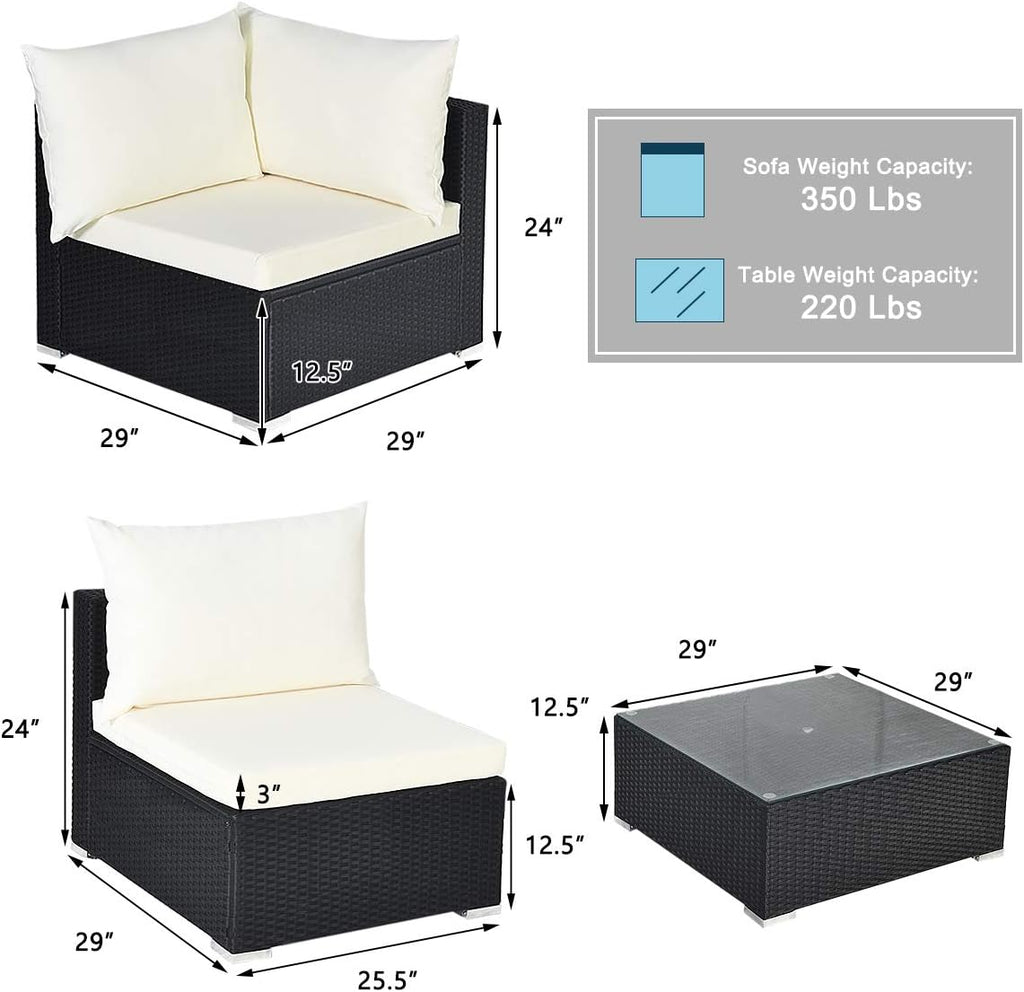 HAPPYGRILL 7-Pieces Patio Furniture Set Outdoor Rattan Wicker Sectional Sofa Set with Cushions & Pillows & Coffee Table for Garden Lawn