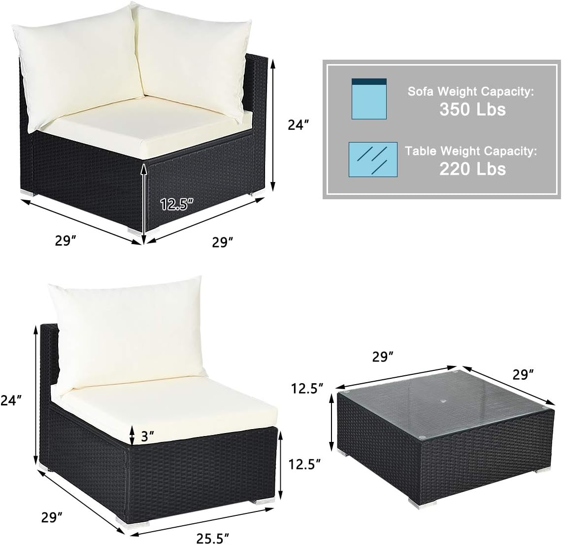 HAPPYGRILL 7-Pieces Patio Furniture Set Outdoor Rattan Wicker Sectional Sofa Set with Cushions & Pillows & Coffee Table for Garden Lawn