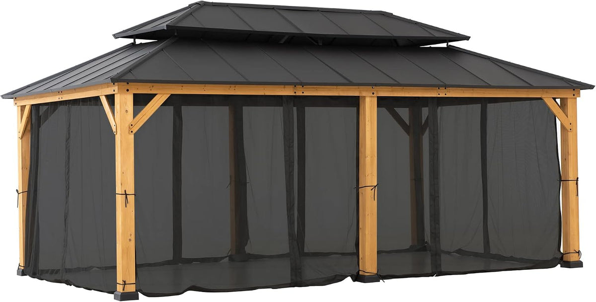 Sunjoy Replacement Mosquito Netting Panels,Waterproof 6- Panels Screen Walls for 12 x 20 ft Outdoor Gazebo, Patio & Backyard Protection, Black