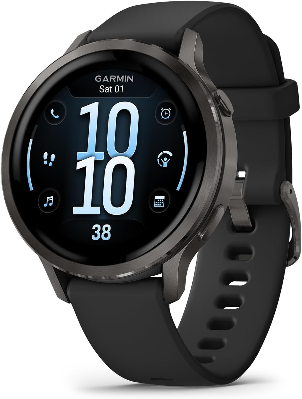 Garmin Venu 4 (41mm) GPS Smartwatch Slate with Black Silicone Band Bundle w/Deco Essentials Charging Dock, 3-Pack Dust Covers & 2-Pack 1.2' Screen Protectors