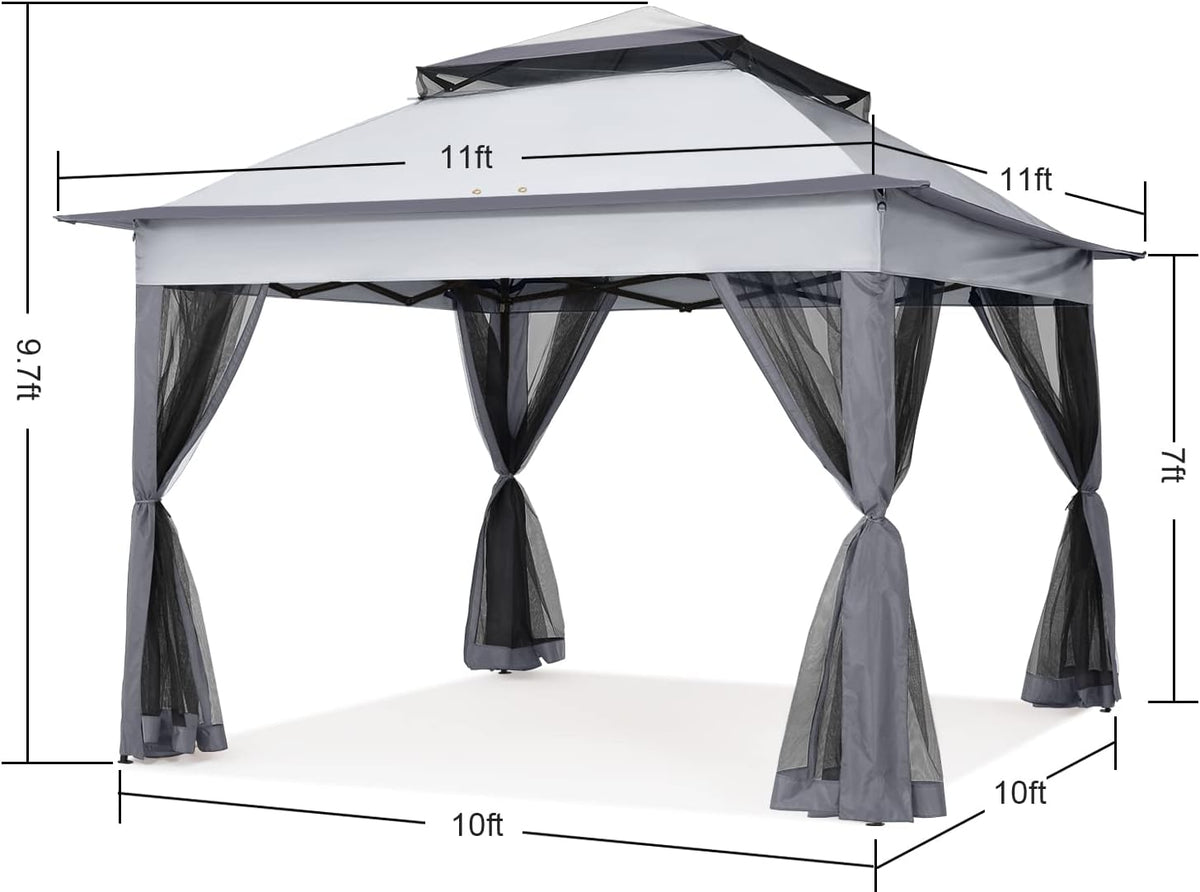 COOSHADE 11x11 Pop Up Gazebo Tent Outdoor Canopy Patio Shelter with Mosquito Netting(Dark Grey)