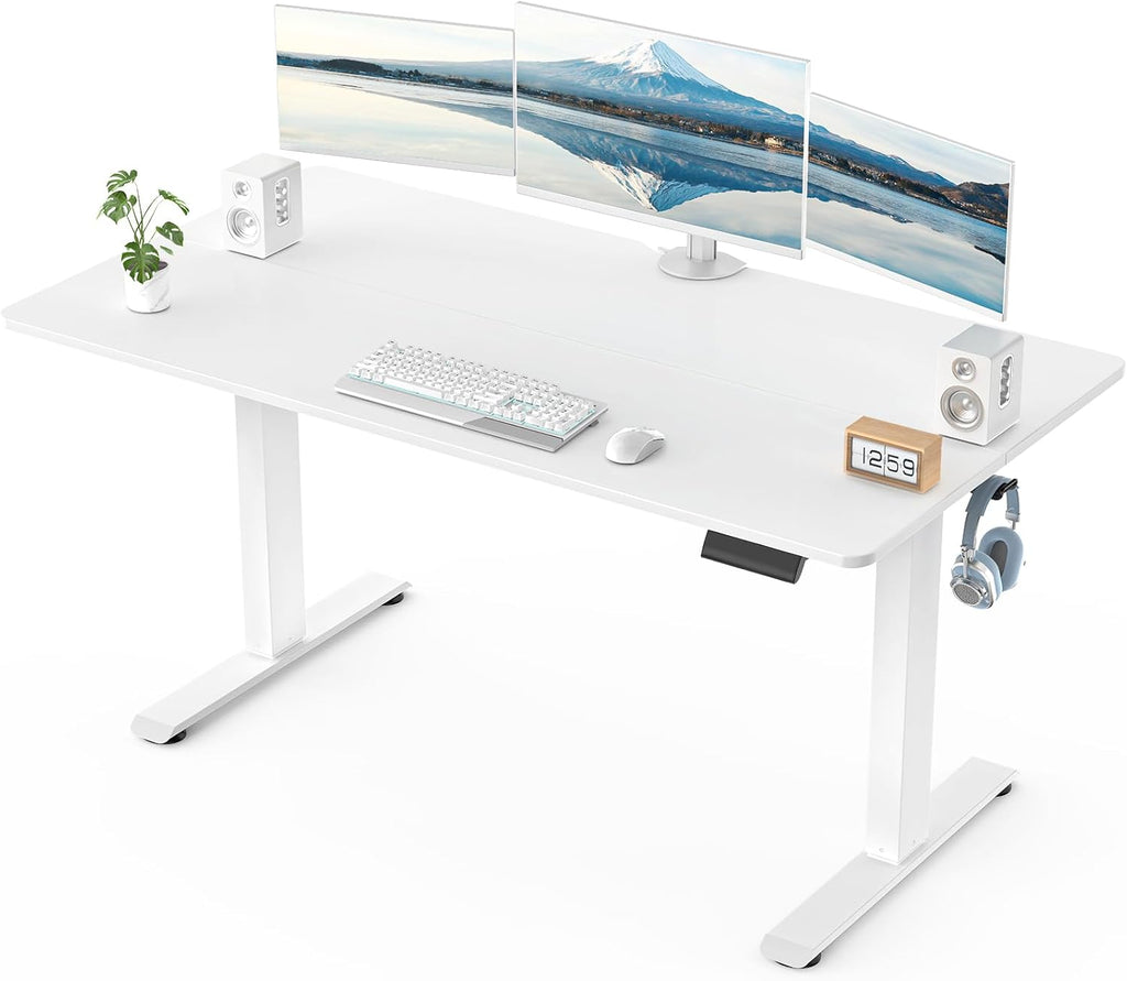 Veken 55 x 23.6 Inch Electric Standing Desk with Adjustable Height, Sit to Stand Computer Table for Study, Work or Gaming, Home Office Desk White