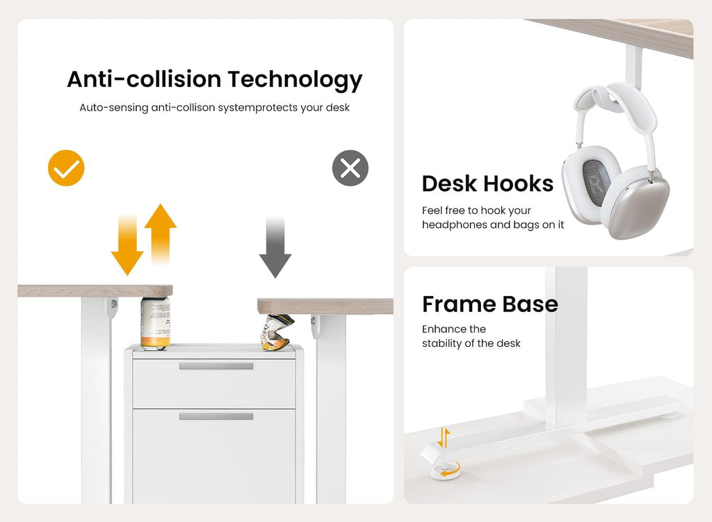 BANTI 40 × 24 Inches Standing Desk, Ergonomic, Electric Height Adjustable, Sit and Stand Up, Computer Office Desk with Splice Board, White Frame/Maple Top
