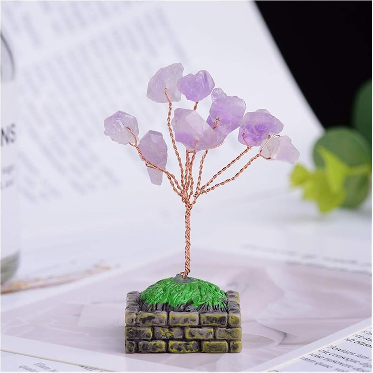 Crystal Tree Natural Amethyst Lucky Tree Crystal Quartz Gem Tree Mineral Ornaments Garden Healing Pavilion Decoration Home Decoration Gemstone Tree,Light Grey