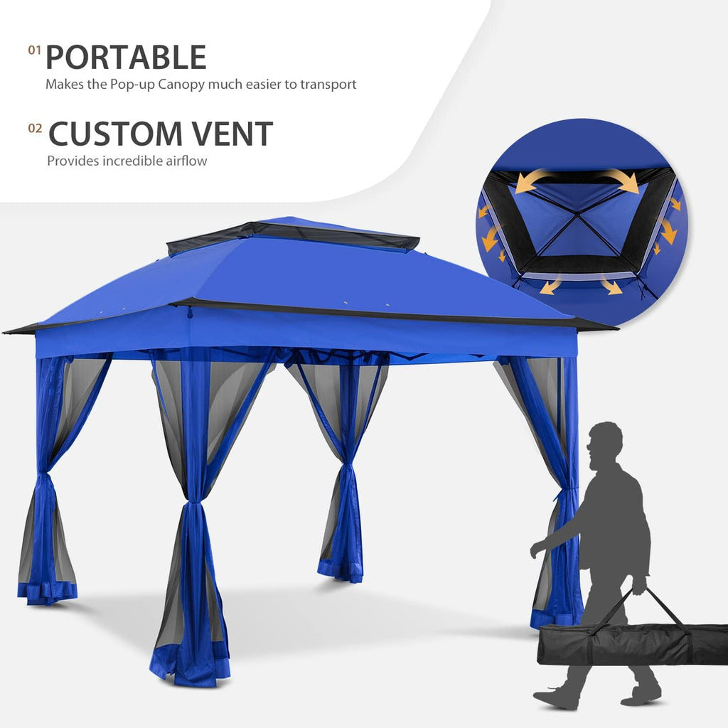 COOS BAY 11x11 Pop Up Gazebo with Mesh Netting, Instant Outdoor Canopy Tent, Water Resistant Shelter with UPF 50+ UV Protection, 121 Sq Ft Coverage, Blue