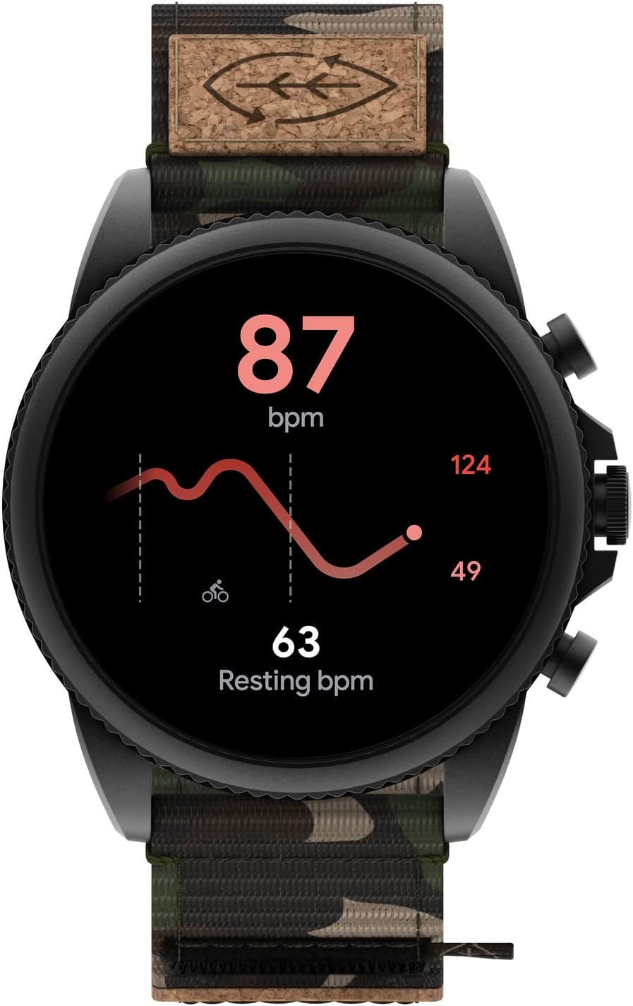 Fossil Men's Gen 6 44mm Stainless Steel and Cork Touchscreen Smart Watch, Stainless steel, Color: Black, Camo (Model: FTW4063V)