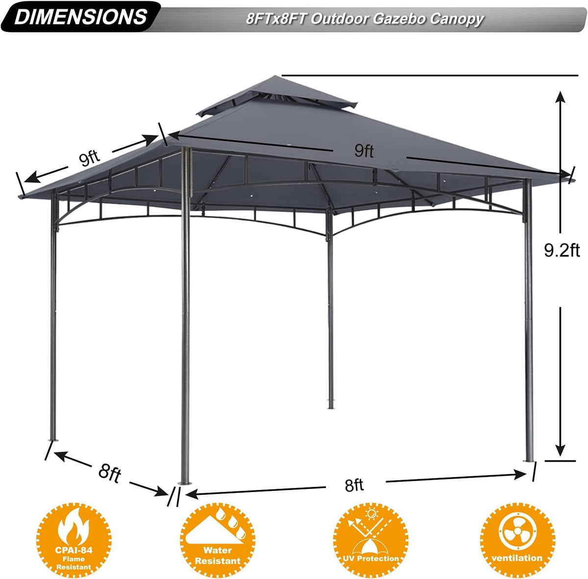 ABCCANOPY Gazebos for Patios 8x8 - Outdoor Steel Frame Gazebo for Lawn Backyard Garden Deck (Gray)