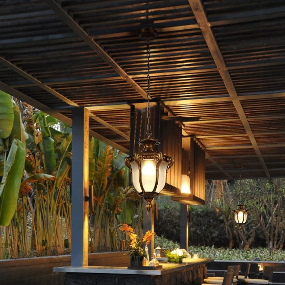Chandelier Outdoor Aluminum Hanging Lantern, Waterproof Glass Chandelier, Corridor Courtyard Decoration Ceiling Aisle Villa Garden Pavilion Grapee Light/Black/31 * 50Cm