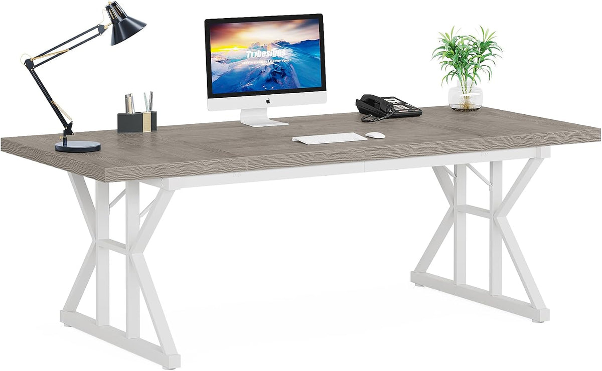 Tribesigns 70.8-Inch Executive Desk, Large Computer Office Desk Workstation, Modern Simple Style Laptop Desk Study Writing Table Business Furniture for Home Office (Grey/White, 70.8 Inch)