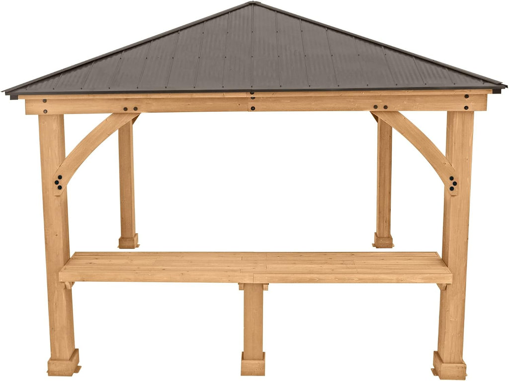Yardistry 10' Meridian Bar Counter Attachment for 10' Pavilions, Gazebos, and Pergolas - Cedar Lumber - Natural Cedar Stain Color - Pavilion Not Included