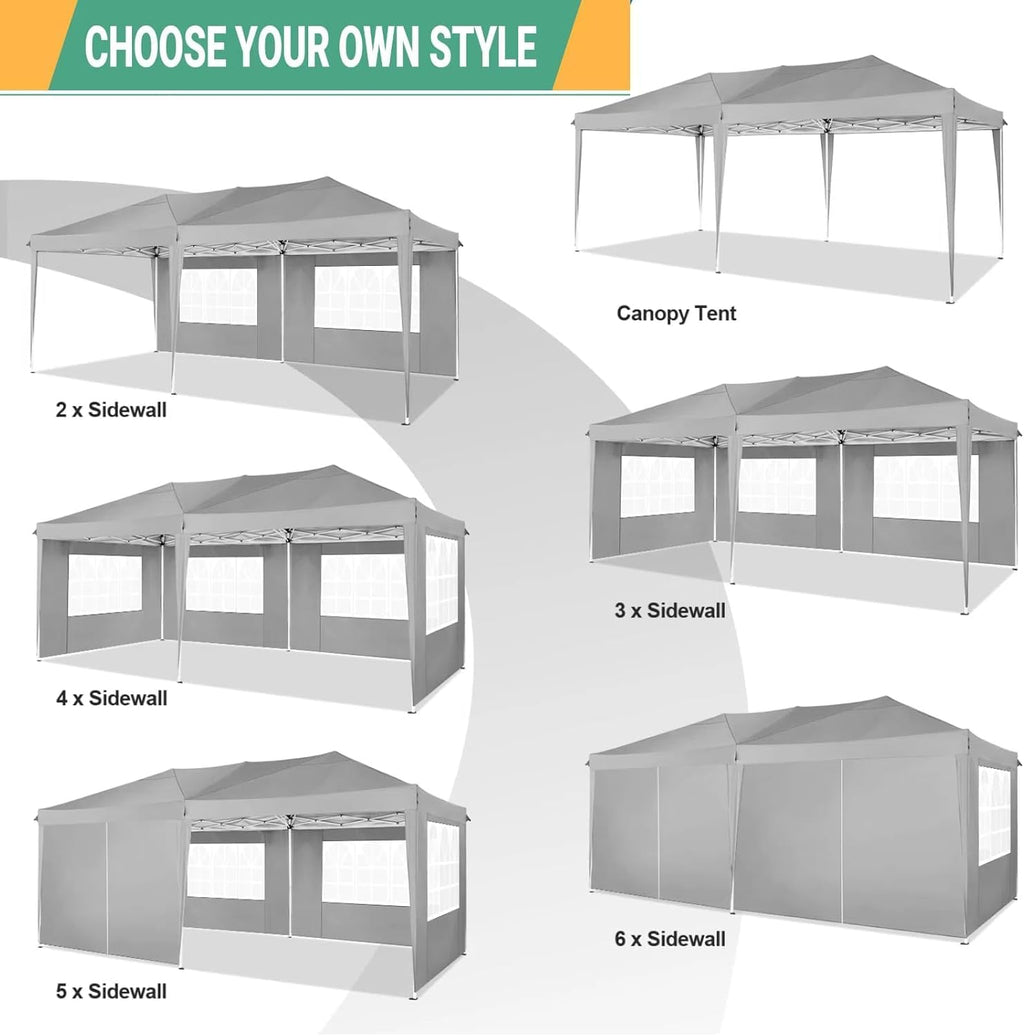 COBIZI 10x20 Pop Up Canopy Tent with 6 Sidewalls Easy Pop Up Tent 10x20 Waterproof Commercial Instant Shelter UPF 50+ Portable Gazebo Wedding Tents for Parties Carport Vender Events, Gray