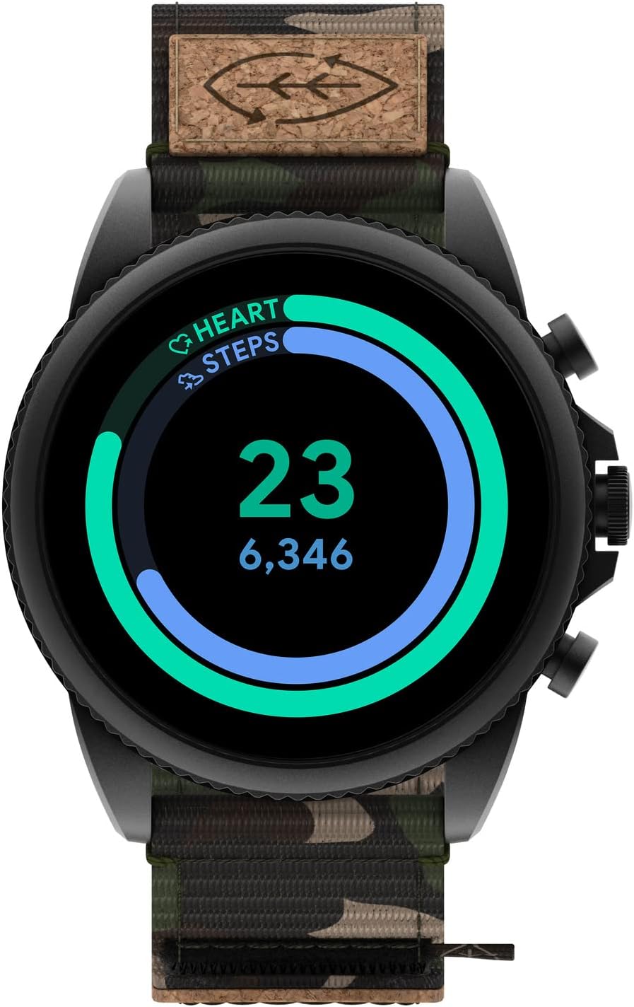 Fossil Men's Gen 6 44mm Stainless Steel and Cork Touchscreen Smart Watch, Stainless steel, Color: Black, Camo (Model: FTW4063V)