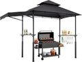 VEVOR Grill Gazebo, 8 x 5 ft Double-Tiered Top, Reinforced BBQ Gazebo with Extra Awning, Powder-Coated Steel Patio Grill Shelter with 2 Side Shelves & Hooks, Outdoor Grilling Canopy for Garden