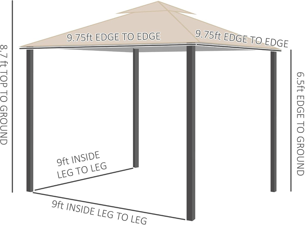 Outsunny 10' x 10' Patio Gazebo, Aluminum Frame Double Roof Outdoor Gazebo Canopy Shelter with Netting & Curtains, for Garden, Lawn, Backyard and Deck, Khaki