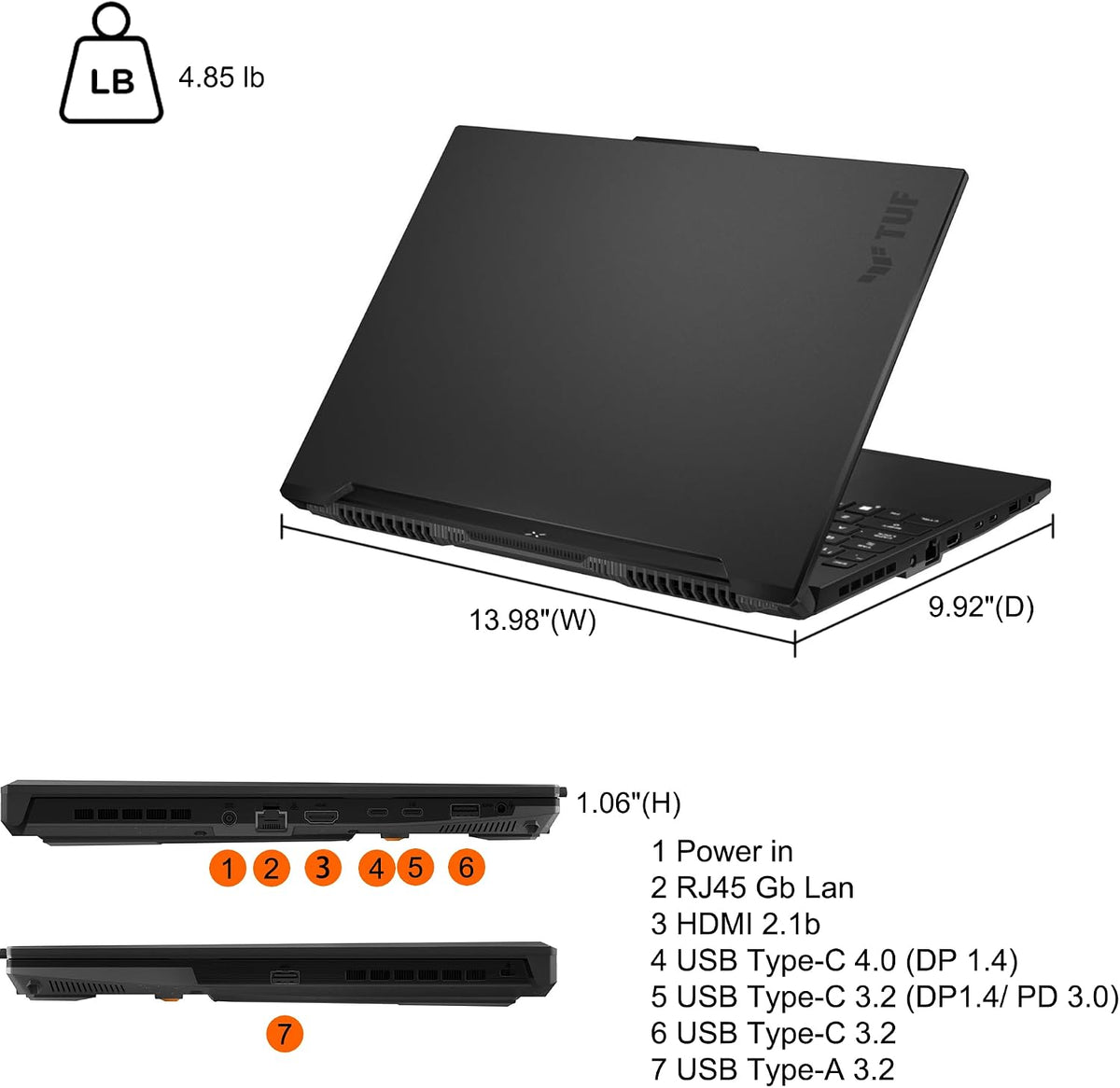 ASUS TUF Gaming A16 Laptop 16' FHD+ 165Hz 7ms 100% sRGB AMD Octa-core Ryzen 7 7735HS 32GB RAM 1TB SSD Radeon RX 7700S 8GB (>RTX4060) Backlit Type-C USB4 Fast Charging Win11 ICP Accessory