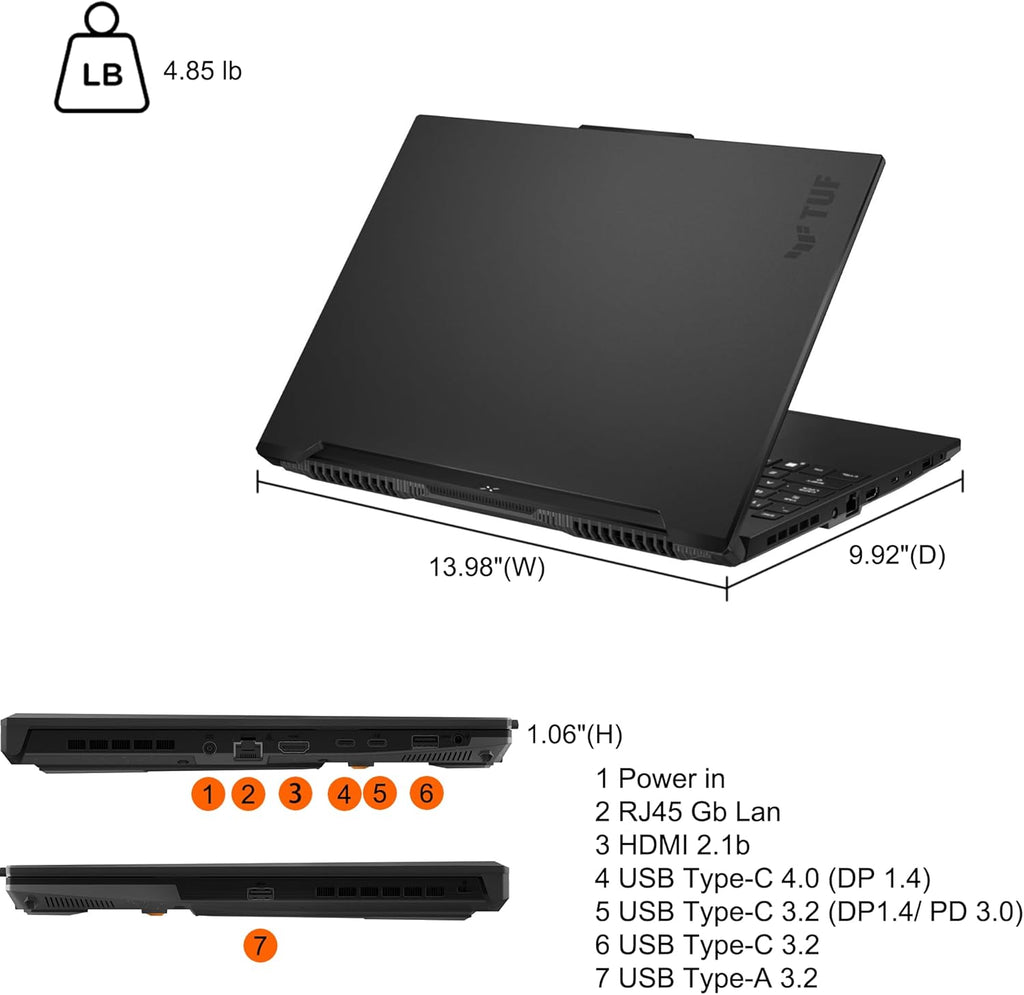 ASUS TUF Gaming A16 Laptop 16' FHD+ 165Hz 7ms 100% sRGB AMD Octa-core Ryzen 7 7735HS 16GB RAM 512GB SSD Radeon RX 7700S 8GB (>RTX4060) Backlit Type-C USB4 Fast Charging Win11 ICP Accessory