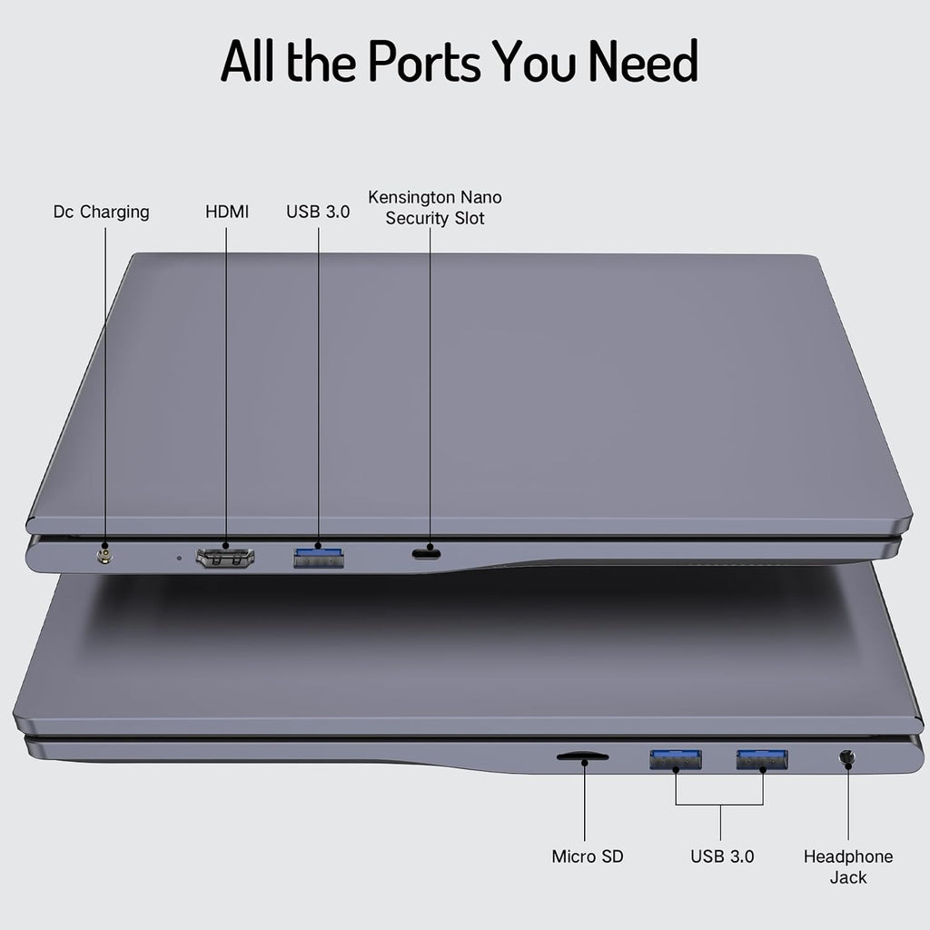 DERE 14 inch Laptop,Gaming PC Coumpter,8GB RAM 256GB SSD| 1920x1200 FHD+ IPS Display| N5805|Win11,HDMI & Wi-Fi|for Study, Office,Business,|Silver Gray