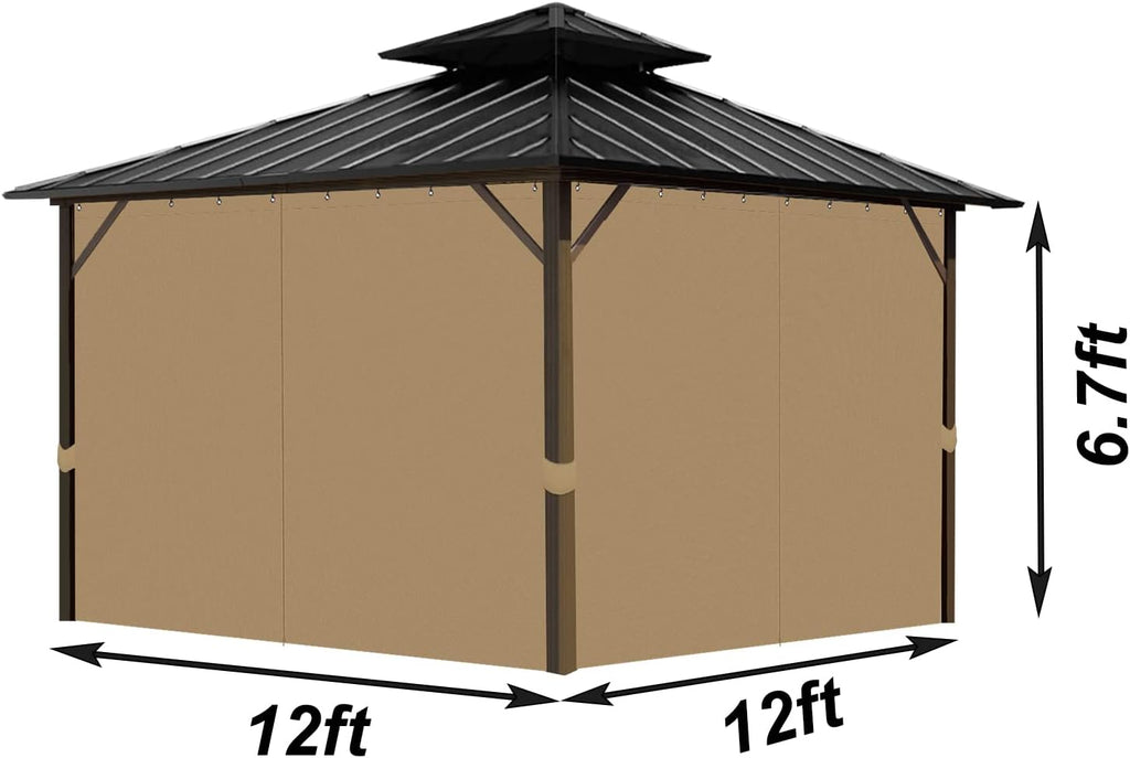 Gazebo Universal Replacement Privacy Curtain, 12'X12' Gazebo Curtains Outdoor Waterproof, 4-Panels Sidewall with Zipper for Patio, Garden and Backyard (Only Curtains, 12'X12', Beige)