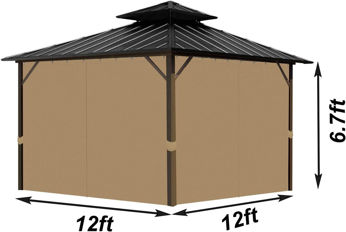 Gazebo Universal Replacement Privacy Curtain, 12'X12' Gazebo Curtains Outdoor Waterproof, 4-Panels Sidewall with Zipper for Patio, Garden and Backyard (Only Curtains, 12'X12', Beige)