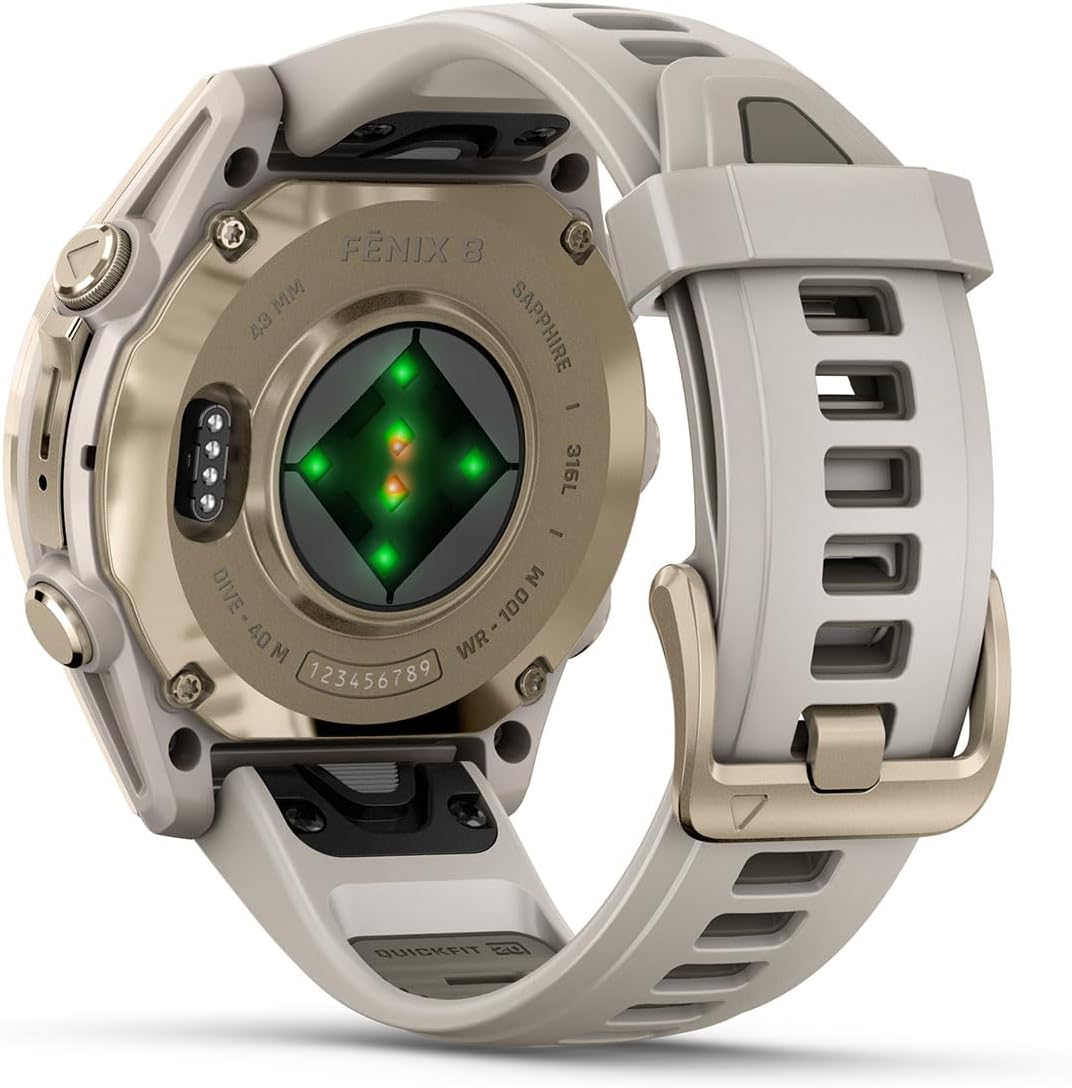 PlayBetter Garmin Fenix 8 AMOLED Sapphire (43mm, Soft Gold/Dark Sandstone) Multisport GPS Smartwatch Bundle - 1.3' Touchscreen, Built-in LED Flashlight Portable Charger & Screen Protectors