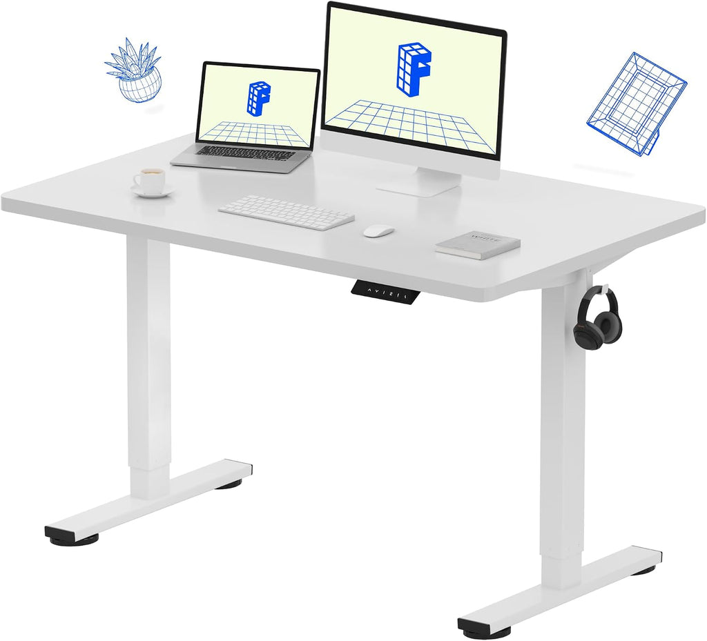 FLEXISPOT EN1 One-Piece Standing Desk with 1-Inch Thick Seamless Desktop, 48'x30' Electric Height Adjustable Desk for Home Office, Multi-Monitor Setups & Easy Assembly, White
