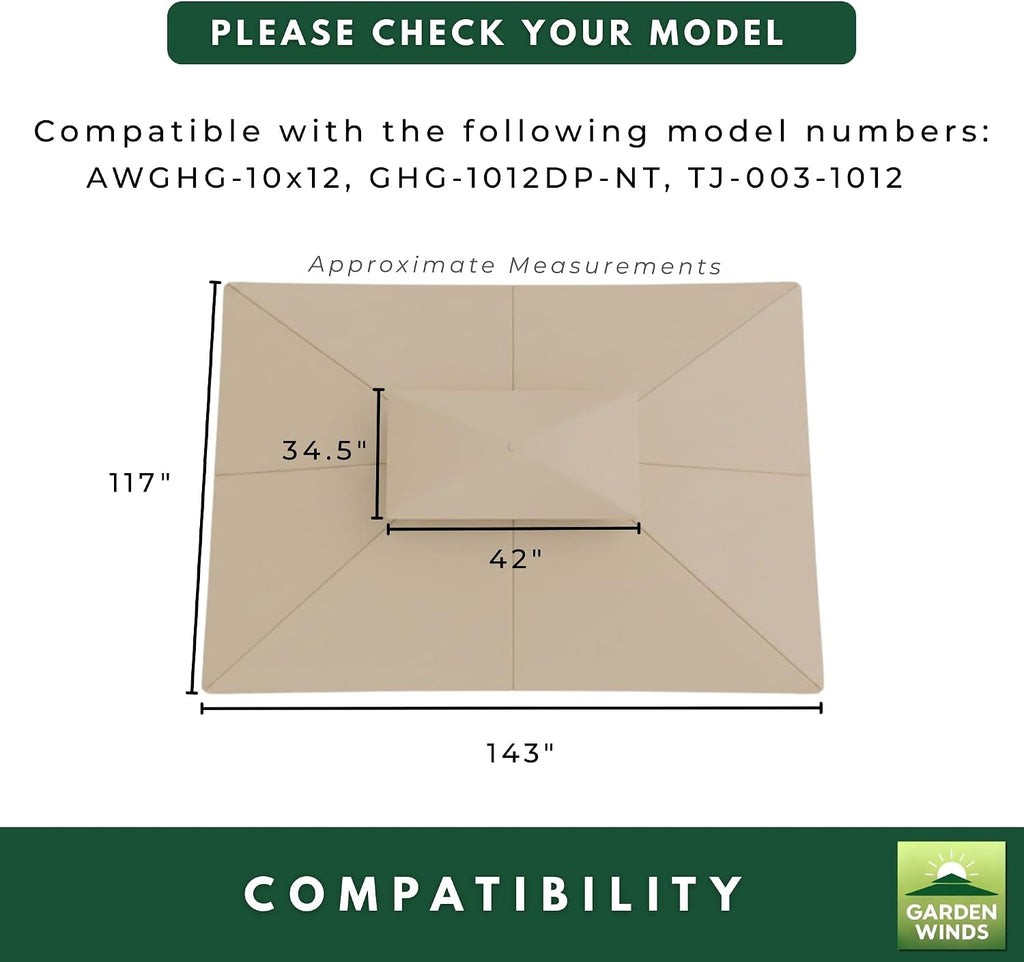 Garden Winds Reinforced Replacement Canopy Top Cover Compatible with The AWGHG-10x12, GHG-1012DP-NT, TJ-003-1012 ABC Canopy MasterCanopy 10' x 12' Gazebo - Classic Sand, Riplock 350