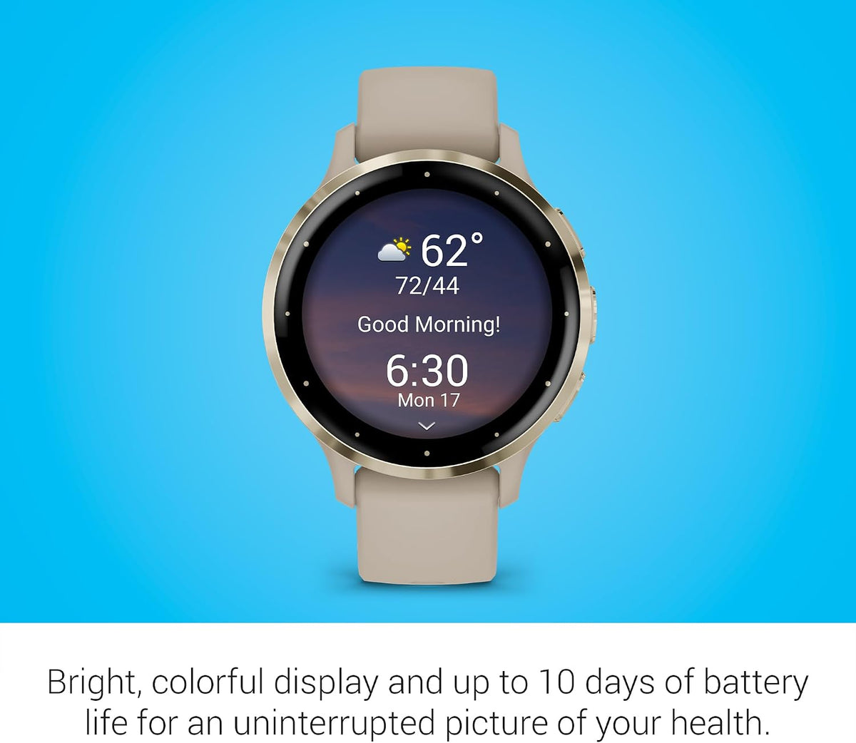Garmin Venu 3S Running GPS Smartwatch with AMOLED Display, Advanced Health, Fitness Features, Up to 14 Day Battery Life with Signature Power Bundle | Soft Gold with French Gray Silicone Band