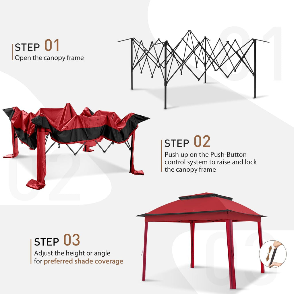 COOS BAY 11x11 Pop Up Gazebo with Mesh Netting, Instant Outdoor Canopy Tent, Water Resistant Shelter with UPF 50+ UV Protection, 121 Sq Ft Coverage, Red