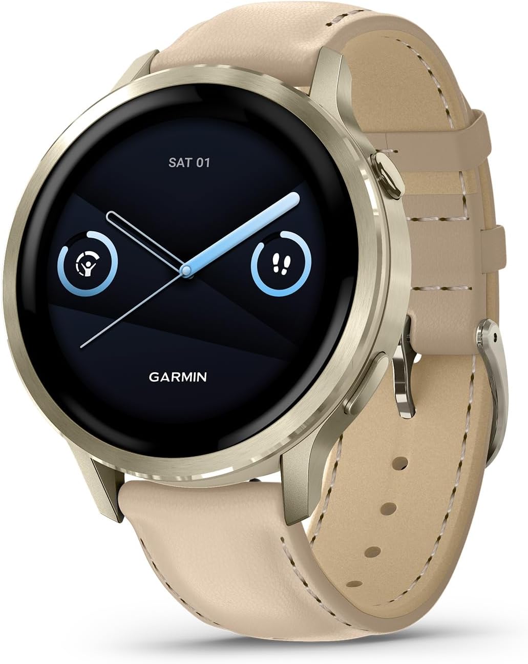 Garmin Venu 4, 41mm, Advanced Fitness Tracker GPS Smartwatch, 1.2' AMOLED Display, Built-in Flashlight, 10 Days of Battery Life, Lunar Gold with Light Sand Leather Band (Bundle)