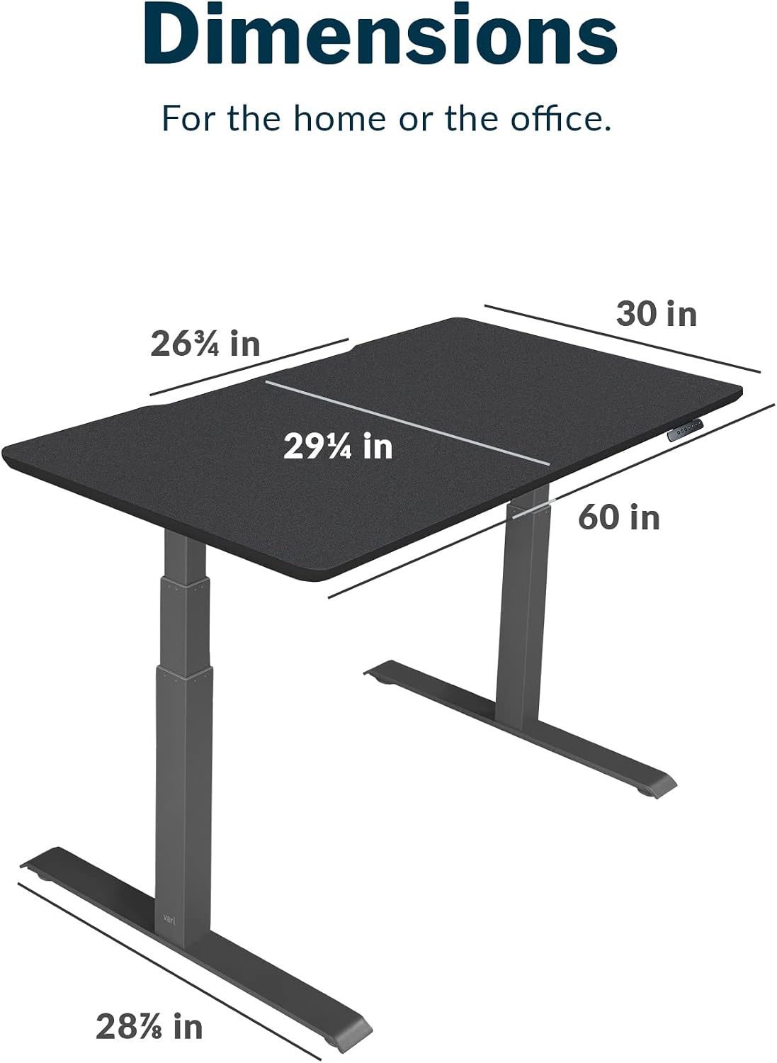 Vari Classic Electric Standing Desk - VariDesk Height Adjustable Sit/Stand Desk - Dual Motor with Memory Presets, Stable T-Style Legs - Gaming or Home Office Workstation - 60'x30', Black