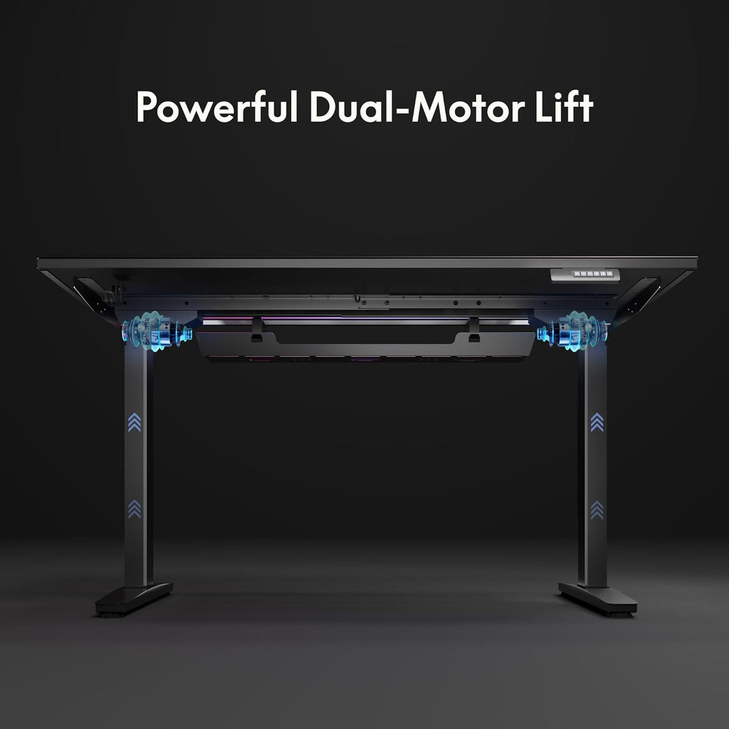 FLEXISPOT Electric RGB Gaming Standing Desk, 55' Dual Motor Height Adjustable Desk with Integrated Cable Management, Ergonomic Sit-Stand Computer Workstation for PC Gamers