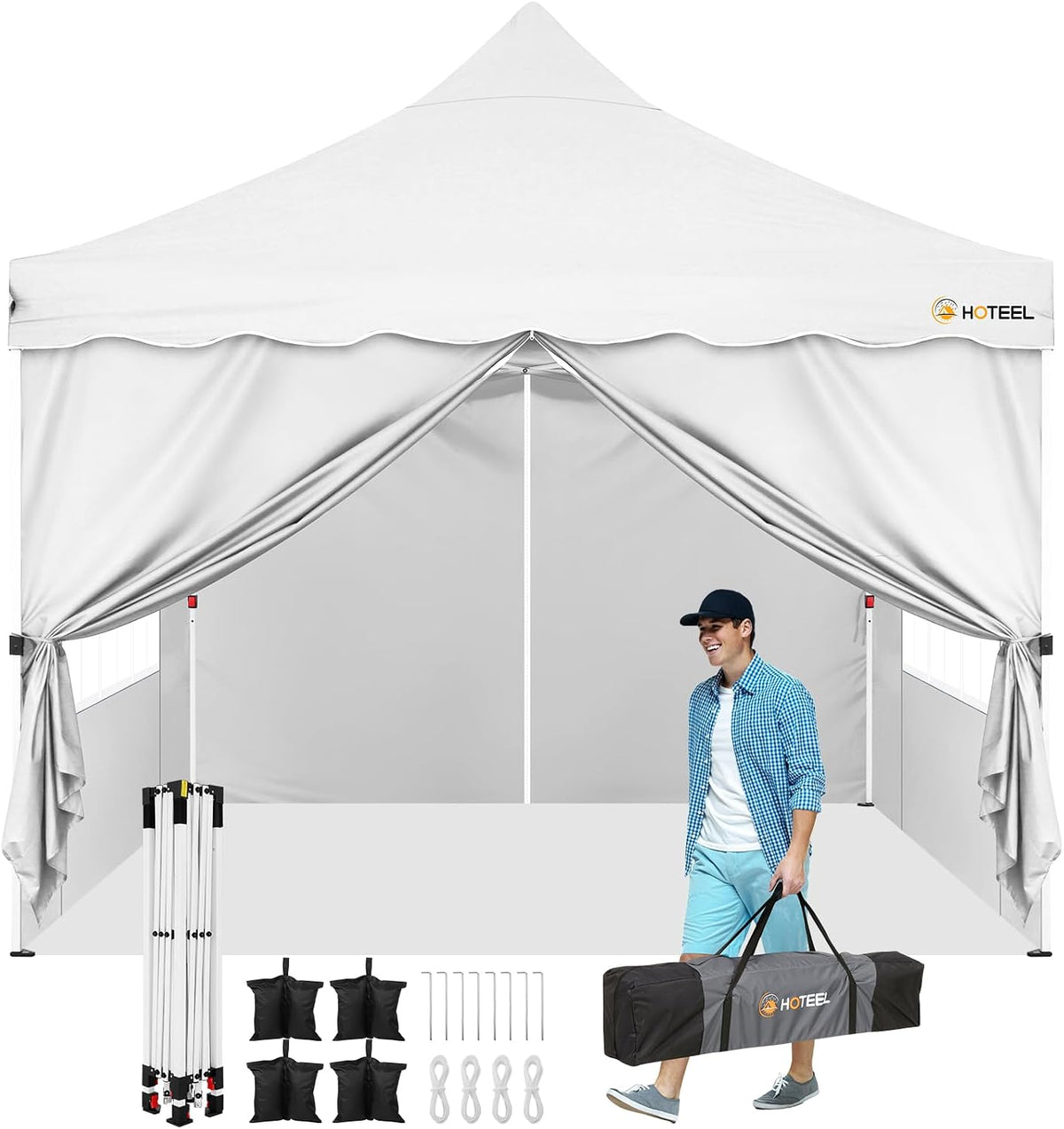 COBIZI 10x10 Pop up Canopy with 4 Sidewalls,White