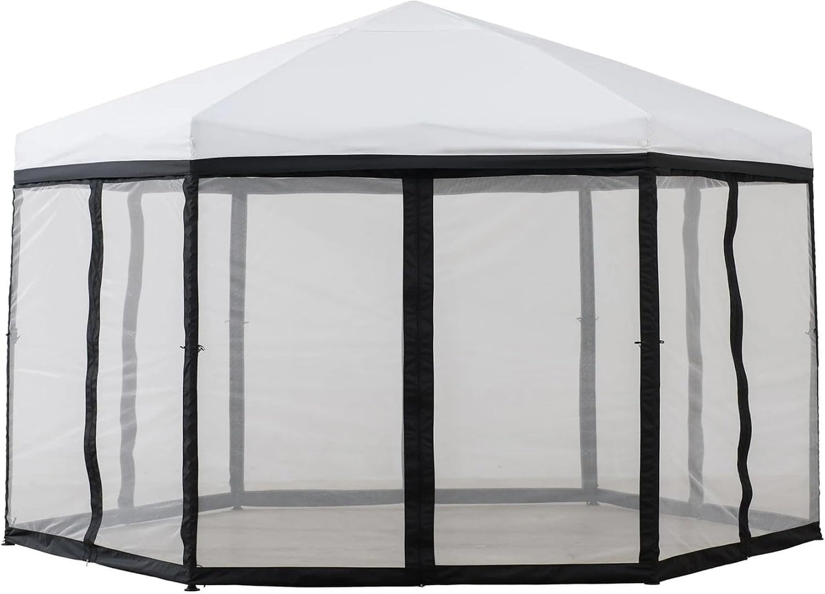 SUNJOY 11x11 ft. Pop Up Gazebo, 2-Tone Portable Canopy/Tent, Outdoor Hexagon Steel Frame Soft Top Gazebo with Mesh Sidewalls and Carry Bag, White & Black