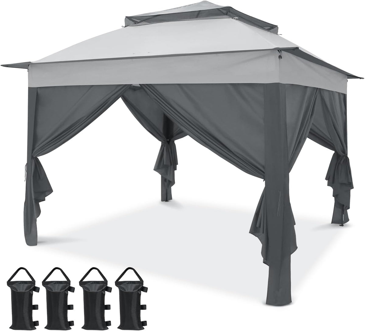 COOS BAY 11x11 Pop Up Gazebo with 4 Sidewalls, Instant Outdoor Canopy Tent with UPF 50+ UV Protection, Water Resistant Shelter with Carry Bag, Stakes & Ropes, Gray