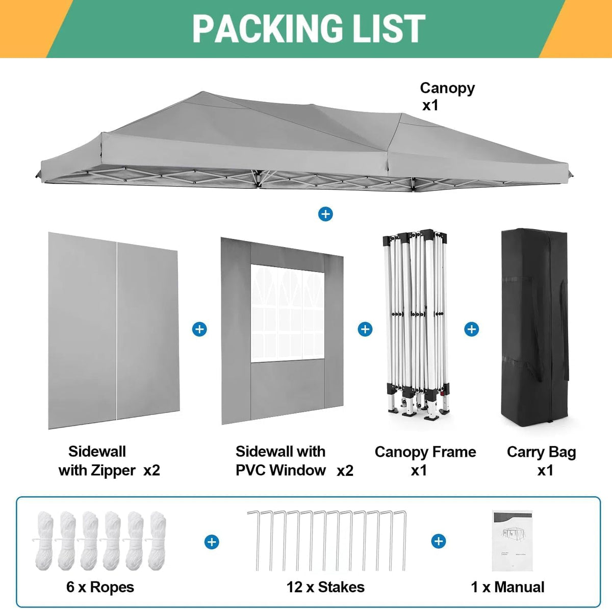 COBIZI 10x20 Pop Up Canopy Tent with 6 Sidewalls Easy Pop Up Tent 10x20 Waterproof Commercial Instant Shelter UPF 50+ Portable Gazebo Wedding Tents for Parties Carport Vender Events, Gray