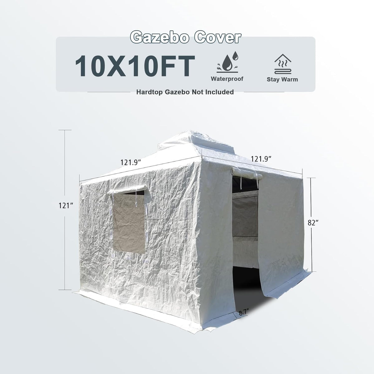Domi 10' x 10' Universal Winter Gazebo Cover for Hardtop Gazebos,Outdoor Waterproof Enclosed Cover with Sidewalls and Mesh Windows,White (Gazebo not Included)