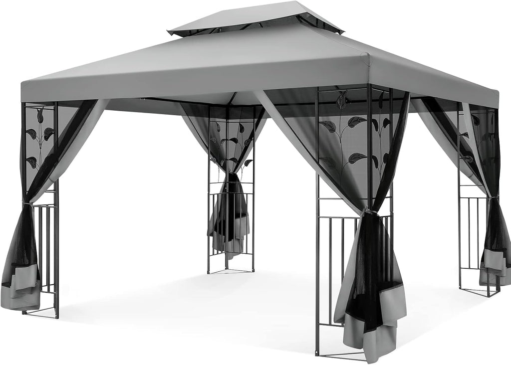 COBIZI Gazebo 10x13 Heavy Duty Gazebo with Improved Nettings Outdoor Double Roof Patio with Metal Steel Frame Outdoor Canopy Tent for Patio, Deck, Backyard (Gray, Nettings)