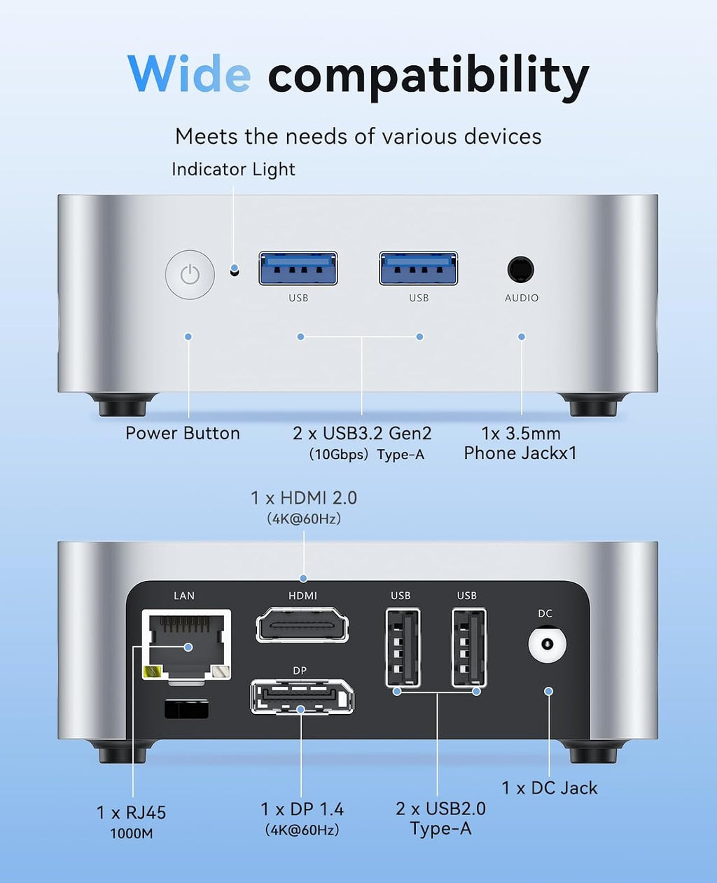 ACEMAGIC Vista V1 Mini Pc, 16GB DDR4 RAM 256GB SSD Mini Computer, 13Th Gen Intel N150 (Beat N100/N95 Up to 3.6Ghz), UHD 4K HDMI DP, Dual WiFi/Bt, Gigabit Ethernet Vesa, Home/Office Micro Pc