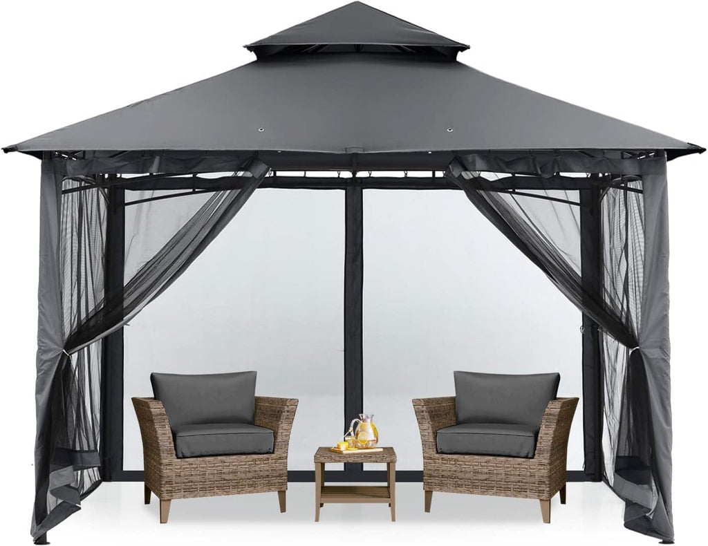 MASTERCANOPY Outdoor Garden Gazebo for Patios with Stable Steel Frame and Netting Walls (9x9,Dark Gray)