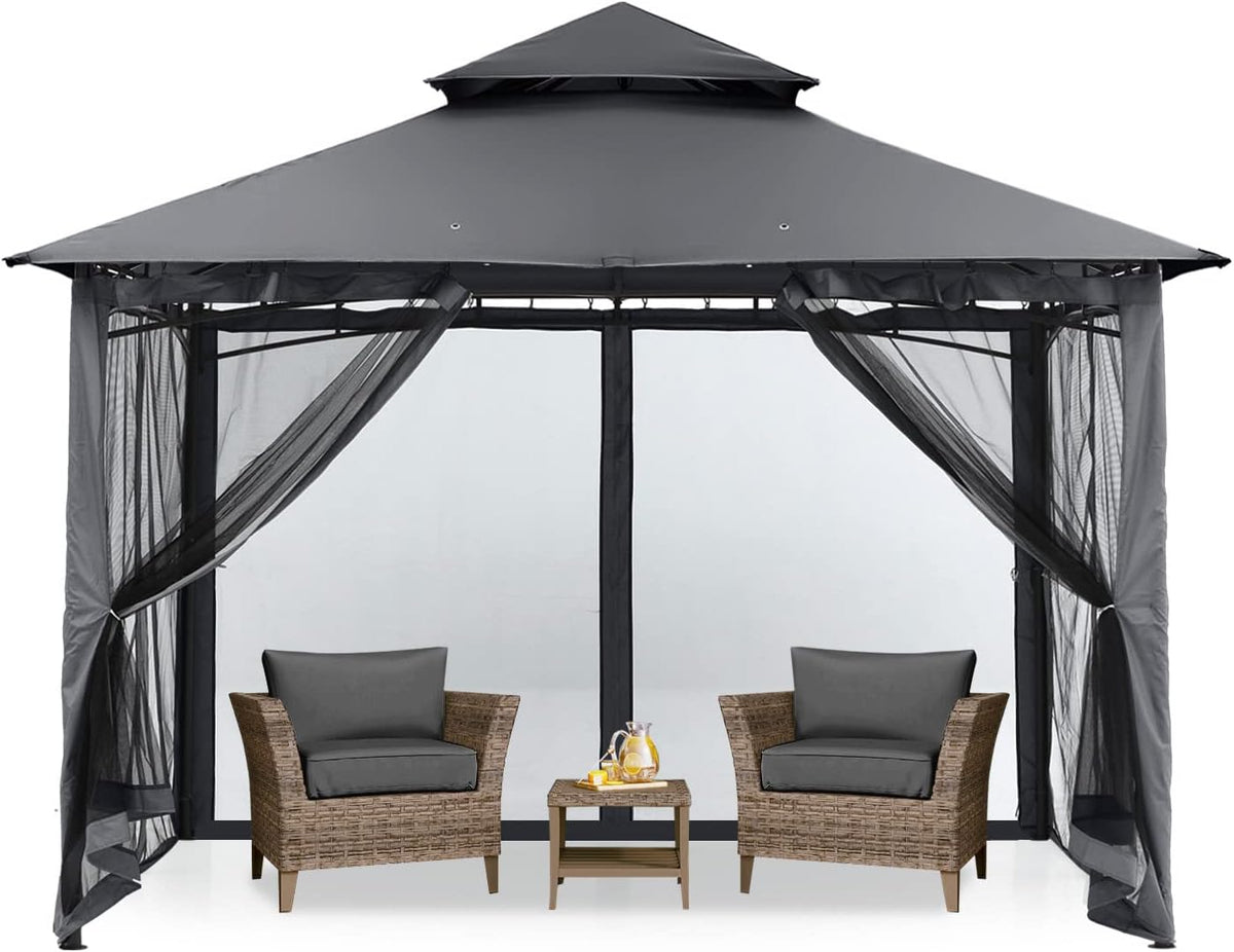 MASTERCANOPY Outdoor Garden Gazebo for Patios with Stable Steel Frame and Netting Walls (9x9,Dark Gray)