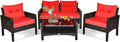 HAPPYGRILL 4-Piece Patio Furniture Set Outdoor Rattan Wicker Sofa Set with Cushions & Coffee Table, Conversation Sofa Set with Tempered Glass Table Top and Storage Shelf