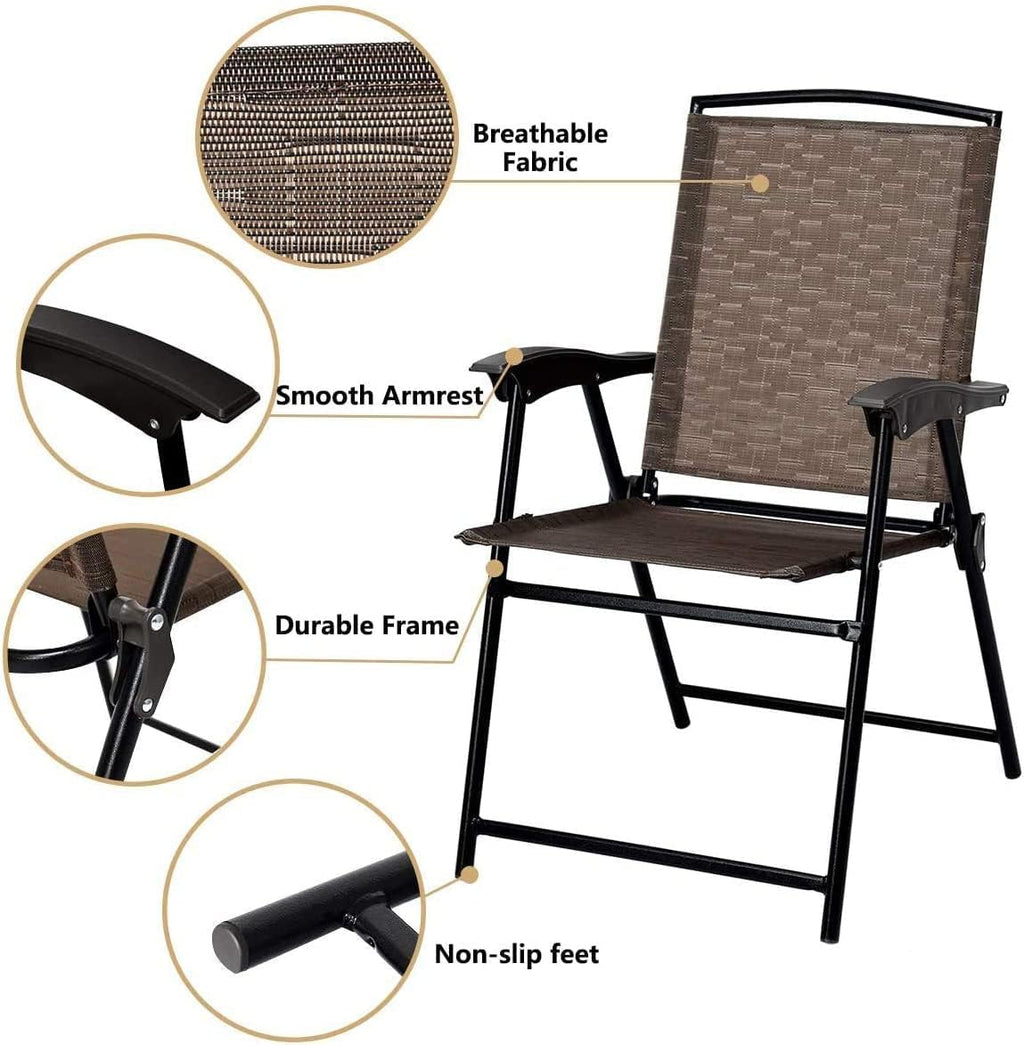 LDAILY LUARANE 3 Piece Patio Bistro Set, Outdoor Table and Chairs Set, 2 Folding Chairs & Coffee Table w/Textured Glass Tabletop, Small Patio Furniture Set for Balcony, Front Porch, Backyard & Garden