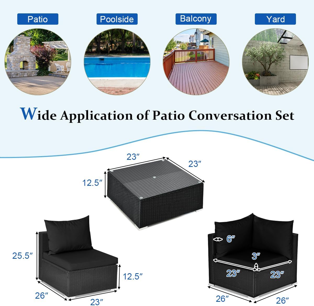 HAPPYGRILL 7 Pieces Patio Furniture Set Outdoor Rattan Wicker Sectional Sofa Set with Cushions & Pillows & Coffee Table for Garden Lawn