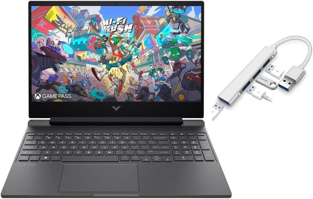 HP Victus 15.6' FHD 144HZ Gaming Laptop | AMD Ryzen 5-7535HS (Beat i7-11800H) | AMD Radeon RX 6550M|Backlit Keyboard| 8GB RAM DDR5 | 512GB SSD | Windows 11 Home | Bundle with USB 3.0 Hub