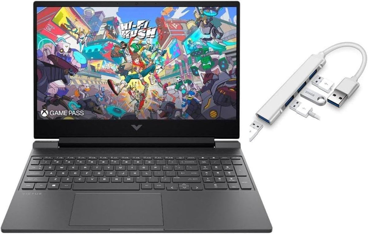 HP Victus 15.6' FHD 144HZ Gaming Laptop | AMD Ryzen 5-7535HS (Beat i7-11800H) | AMD Radeon RX 6550M|Backlit Keyboard| 8GB RAM DDR5 | 512GB SSD | Windows 11 Home | Bundle with USB 3.0 Hub