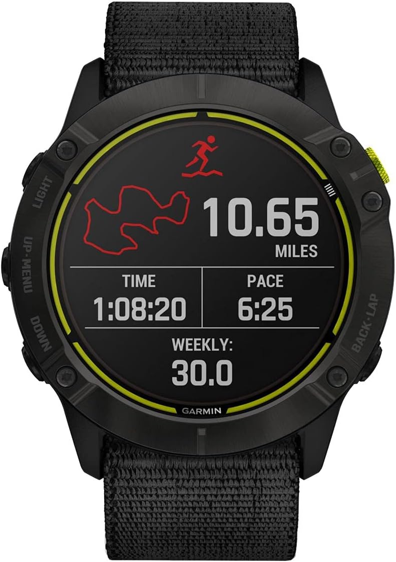 Garmin Fenix Enduro, Ultraperformance Multisport GPS Watch with Solar Charging Capabilities, Battery Life Up to 80 Hours in GPS Mode, Carbon Gray DLC Titanium with Black UltraFit Nylon Band